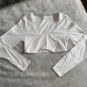 Aerie White Long Sleeve Crop Top
